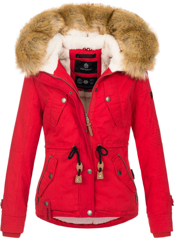 Navahoo Pearl Damen Winter Jacke mit Kunstfell B643 Rot Größe M - Gr. 38