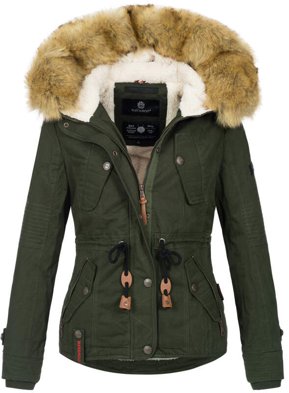 Navahoo Pearl Damen Winter Jacke mit Kunstfell B643 Grün Größe S - Gr. 36