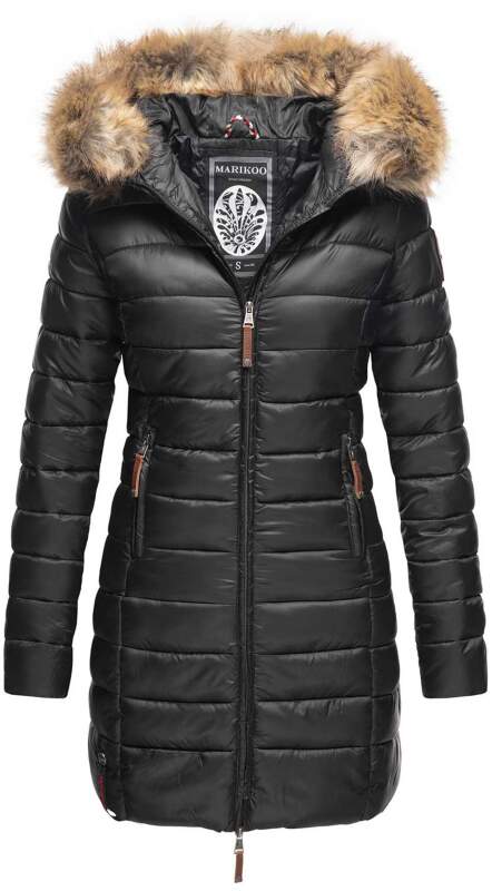 Marikoo Rose Damen Winter Jacke gesteppt lang B647 Schwarz Größe M - Gr. 38