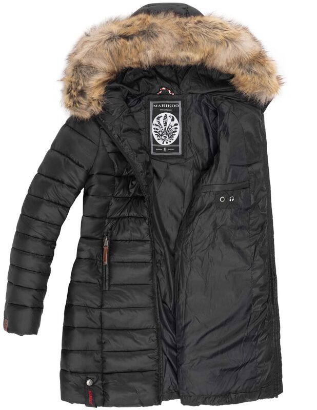 Marikoo Damen Winterjacke Schwarz Fell Marikoo Winterjacken 44