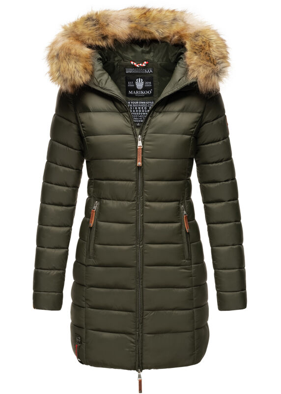 Marikoo Rose Damen Winter Jacke gesteppt lang B647 Grün Größe XS - Gr. 34