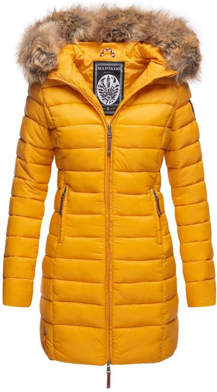Marikoo Rose Damen Winter Jacke gesteppt lang B647 Gelb Größe XS - Gr. 34