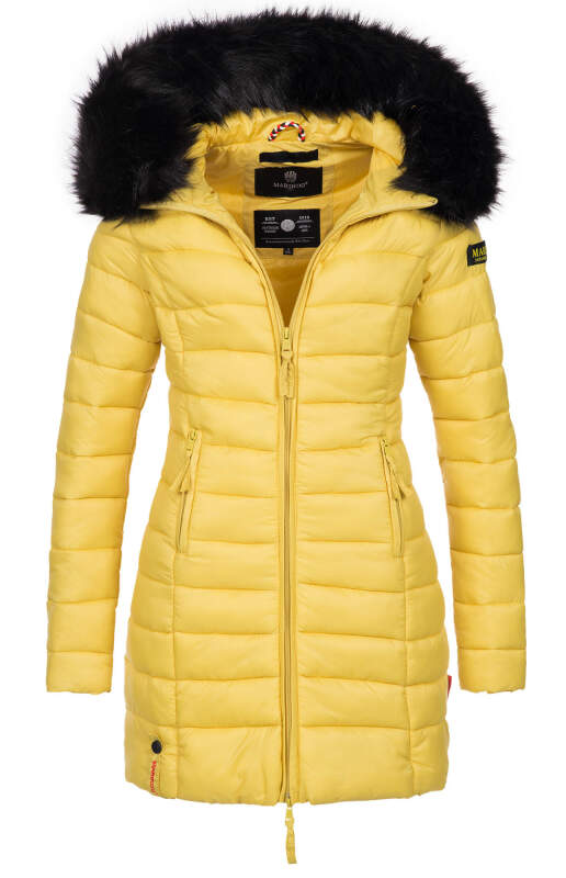 Marikoo Rose Damen Winter Jacke gesteppt lang B647 Gelb Größe S - Gr. 36