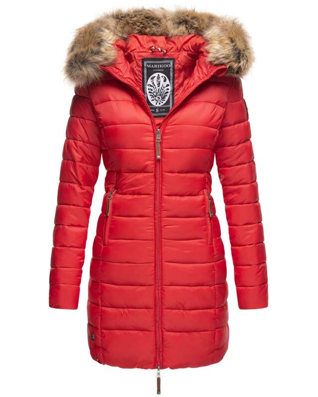 Marikoo Rose Damen Winter Jacke gesteppt lang B647 Rot Größe S - Gr. 36