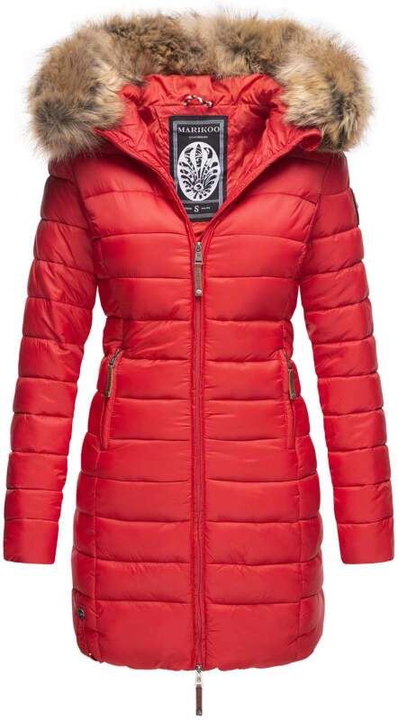 Marikoo Rose Damen Winter Jacke gesteppt lang B647 Rot Größe L - Gr. 40