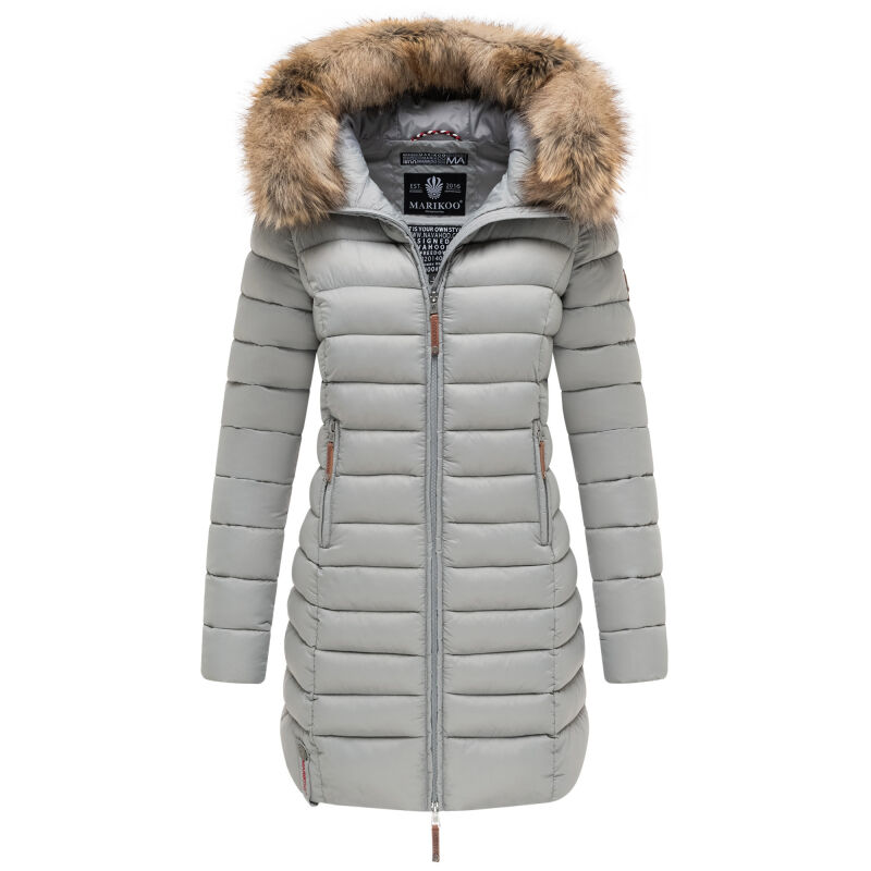 Marikoo Rose Damen Winter Jacke gesteppt lang B647 Grau-Größe S - Gr. 36