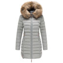 Marikoo Rose Damen Winter Jacke gesteppt lang B647 Grau-Größe S - Gr. 36
