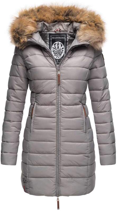 Marikoo Rose Damen Winter Jacke gesteppt lang B647 Grau Größe XXL - Gr. 44