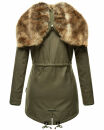 Navahoo Diamond warme Damen Winter Jacke lang mit Teddyfell B648 Grün  Größe XS - Gr. 34