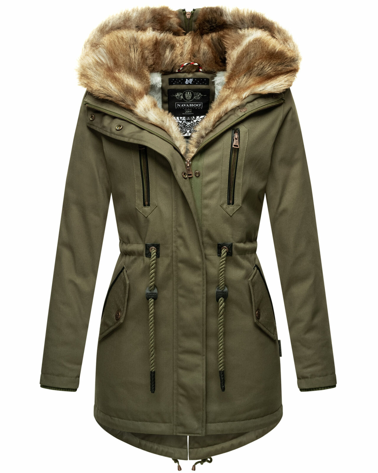 Navahoo Diamond warme Damen Winter Jacke lang mit Teddyfell B648 Grün