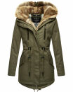 Navahoo Diamond warme Damen Winter Jacke lang mit Teddyfell B648 Grün  Größe S - Gr. 36