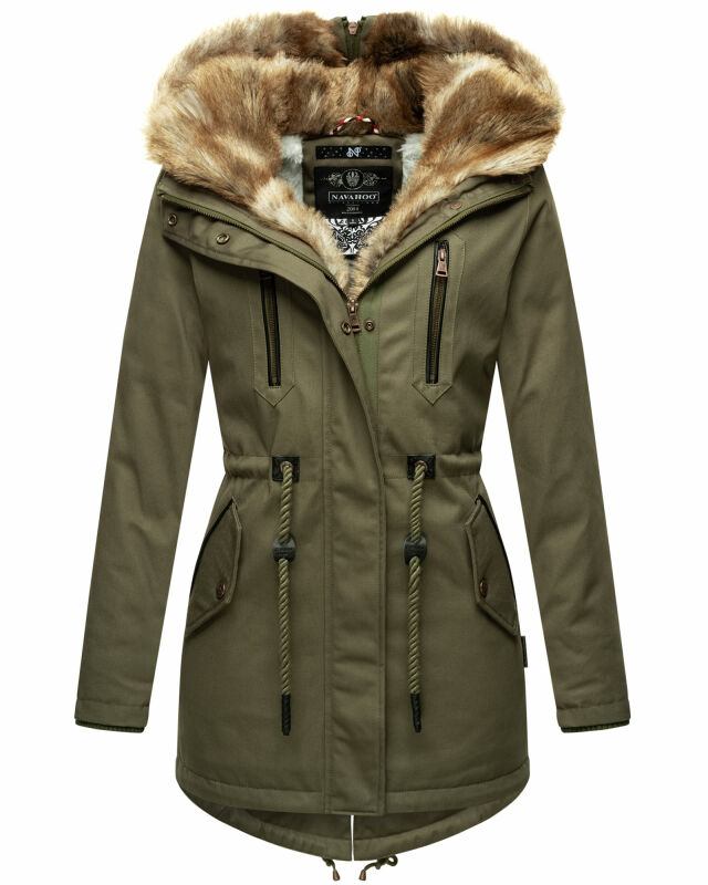 Navahoo Diamond warme Damen Winter Jacke lang mit Teddyfell B648 Grün  Größe XL - Gr. 42