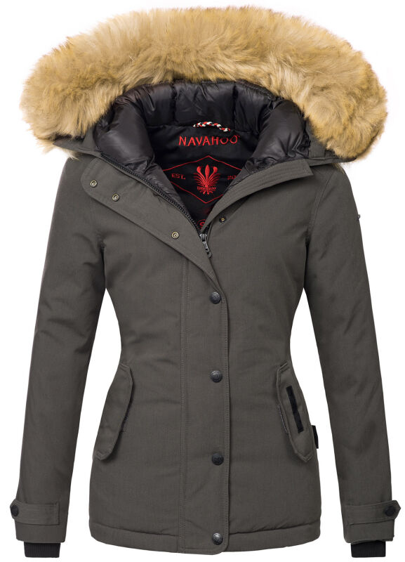 Navahoo warme Damen Winter Jacke mit Kunstfell B392 Anthrazit Größe XS - Gr. 34