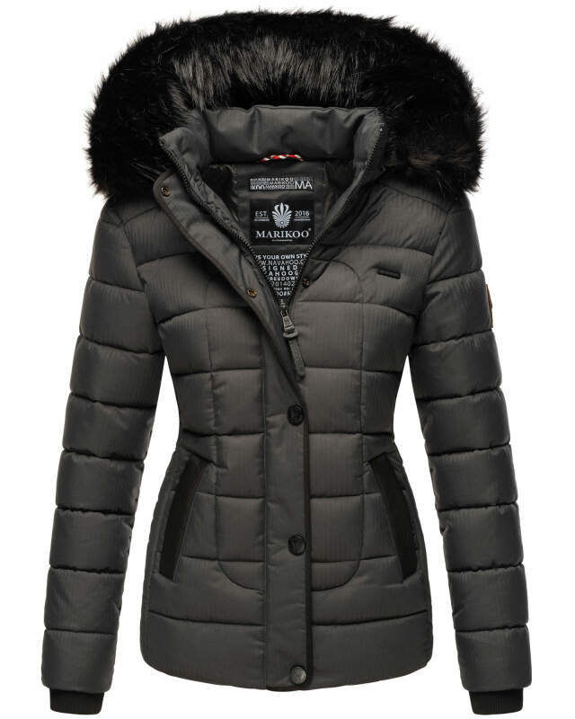 Marikoo warme Damen Winter Jacke Steppjacke B391 Anthrazit Größe S - Gr. 36