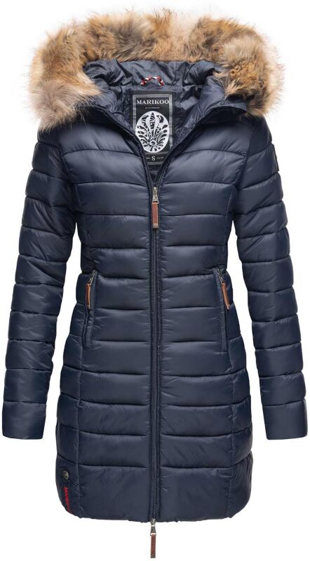 Marikoo Rose Damen Winter Jacke gesteppt lang B647 Navy Größe XS - Gr. 34