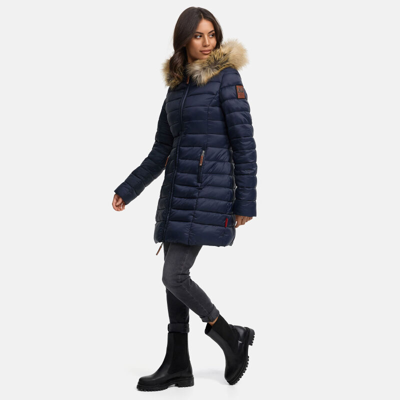 Marikoo Rose Damen Winter Jacke gesteppt lang B647 Navy-Größe L - Gr. 40