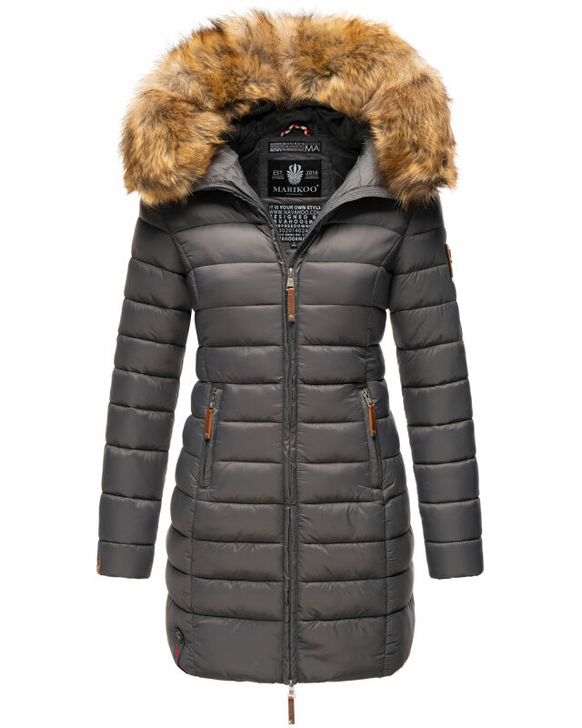 Marikoo Rose Damen Winter Jacke gesteppt lang B647 Anthrazit Größe S - Gr. 36