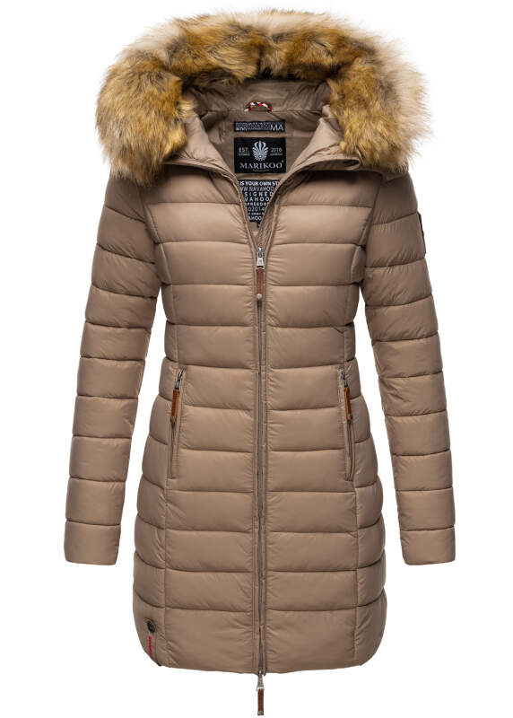 Marikoo Rose Damen Winter Jacke gesteppt lang B647 Taupe Größe XS - Gr. 34