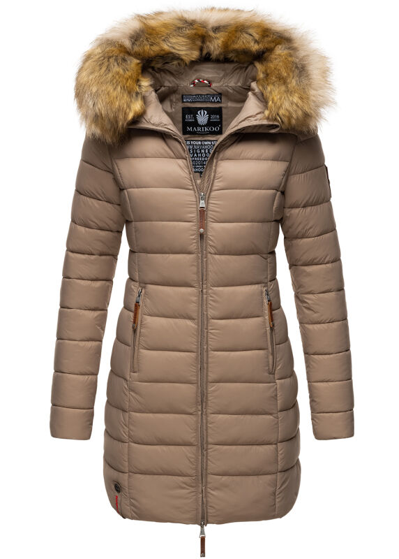 Marikoo Rose Damen Winter Jacke gesteppt lang B647 Taupe Größe S - Gr. 36