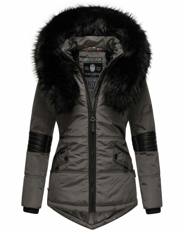 Navahoo Damen Winter Jacke Designer Parka mit Kunstfell B369 Anthrazit Größe L - Gr. 40