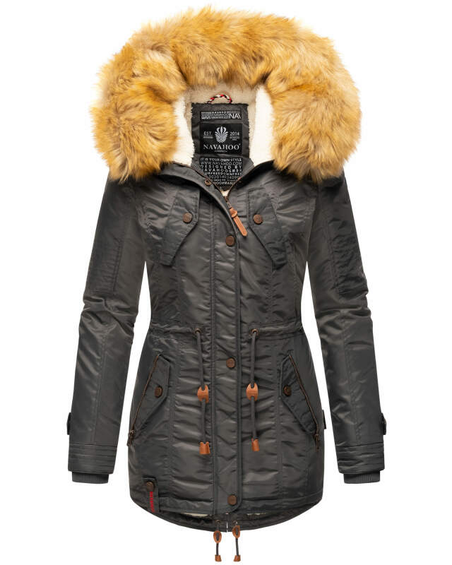 Navahoo warme Damen Winter Jacke mit Teddyfell B399 Anthrazit Größe S - Gr. 36