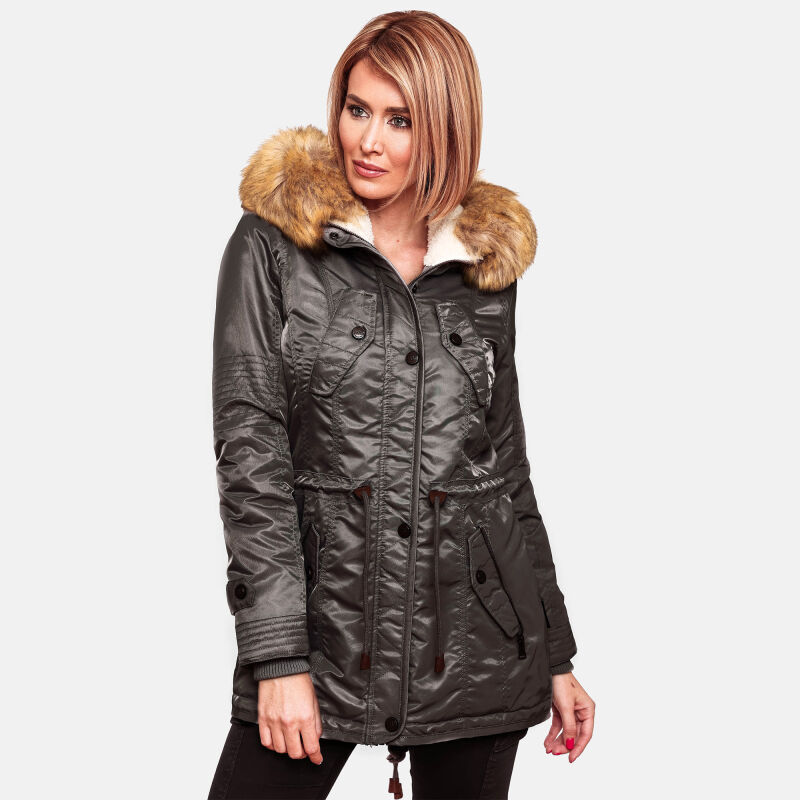 Navahoo warme Damen Winter Jacke mit Teddyfell B399 Anthrazit Größe XL - Gr. 42
