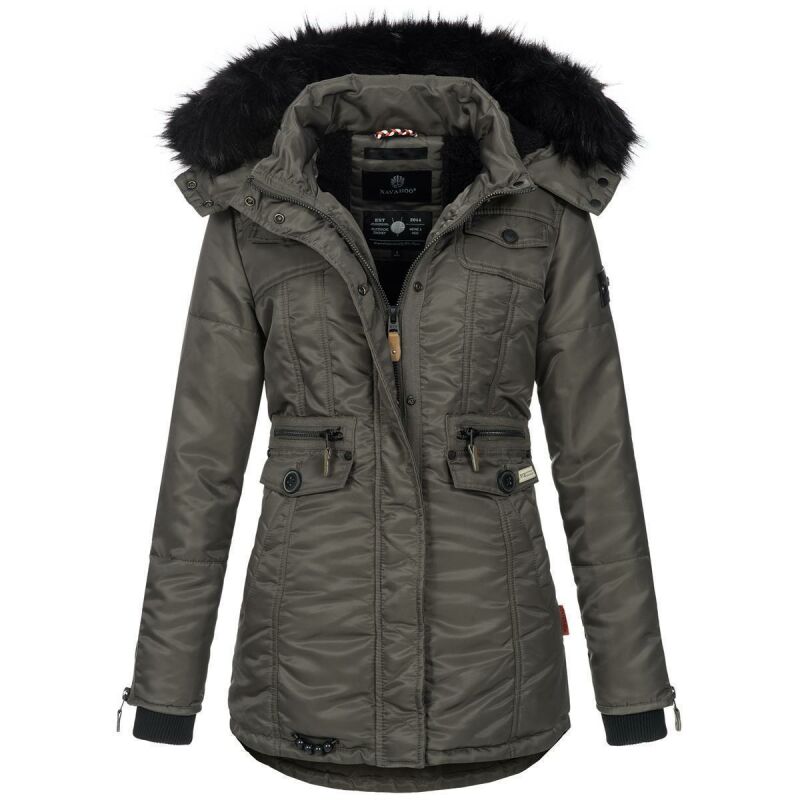 Navahoo Schätzchen Damen Winter Jacke mit Teddyfell und Kunstfell B615 Anthrazit Größe XS - Gr. 34