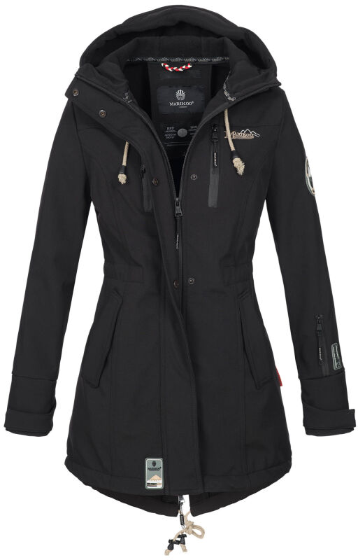 Marikoo Zimtzicke Damen Outdoor Softshell Jacke lang  B614 Schwarz Größe XXXL - Gr. 46