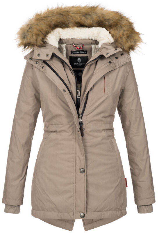 Marikoo Akira warme Damen Winter Jacke mit Kapuze B601 Taupe Größe XS - Gr. 34