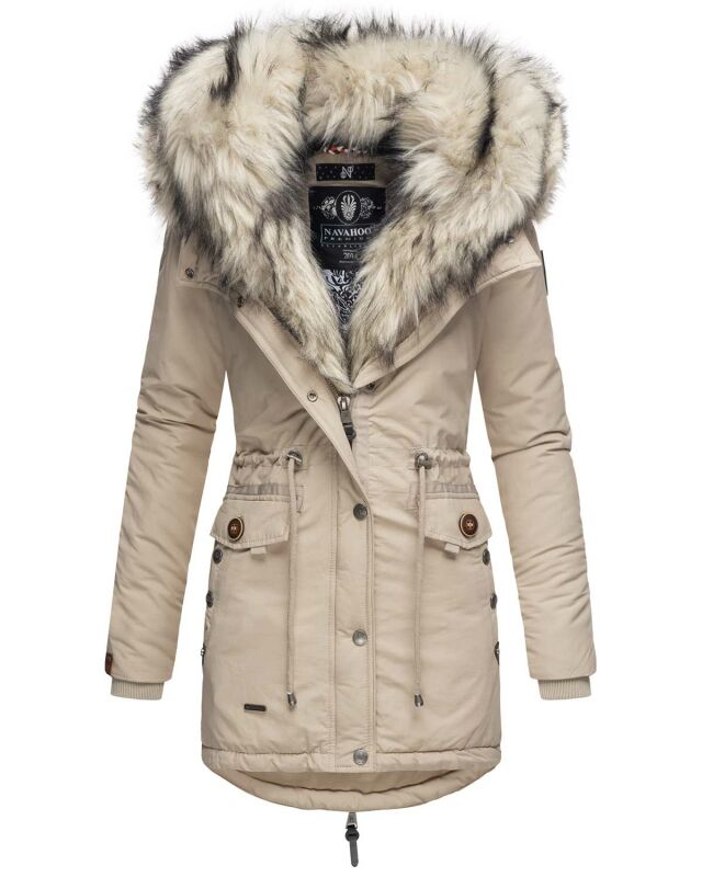 Navahoo 2in1 Damen Winter Jacke Parka warm mit Kunstfell B365 Taupe Größe XS - Gr. 34