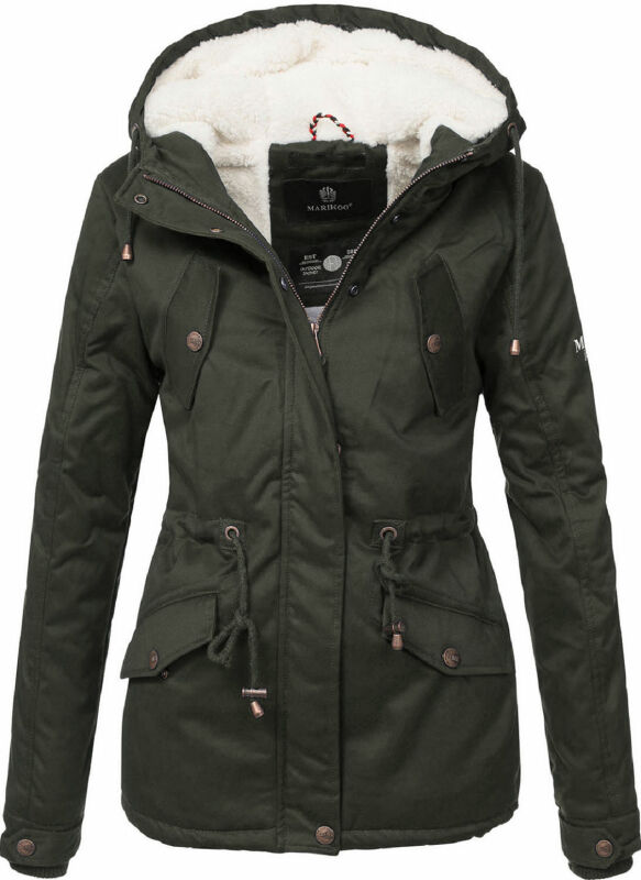 Marikoo Manolya Damen Winter Jacke Parka mit Teddyfell B376 Anthrazit Größe XXL - Gr. 44