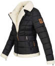 Navahoo Smoothy Damen Designer Winter Jacke gesteppt mit Teddyfell B652 Schwarz Größe S - Gr. 36