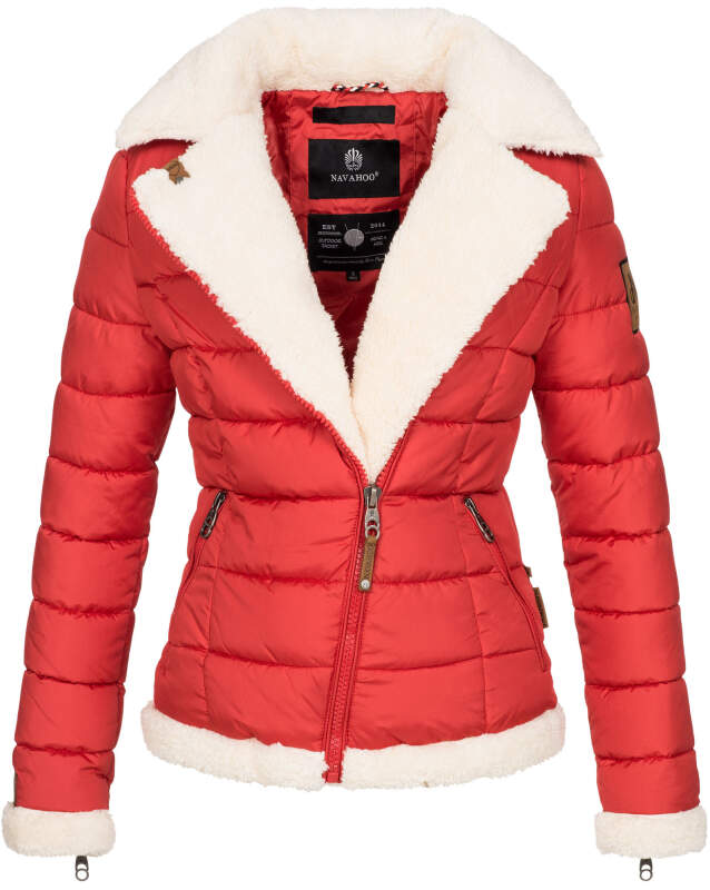 Navahoo Smoothy Damen Designer Winter Jacke gesteppt mit Teddyfell B652 Rot  Größe L - Gr. 40