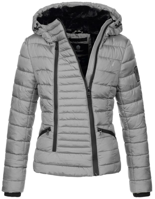 Navahoo Tabea Damen Designer Winter Stepp Jacke mit Teddyfell B656 Grau Größe XS - Gr. 34