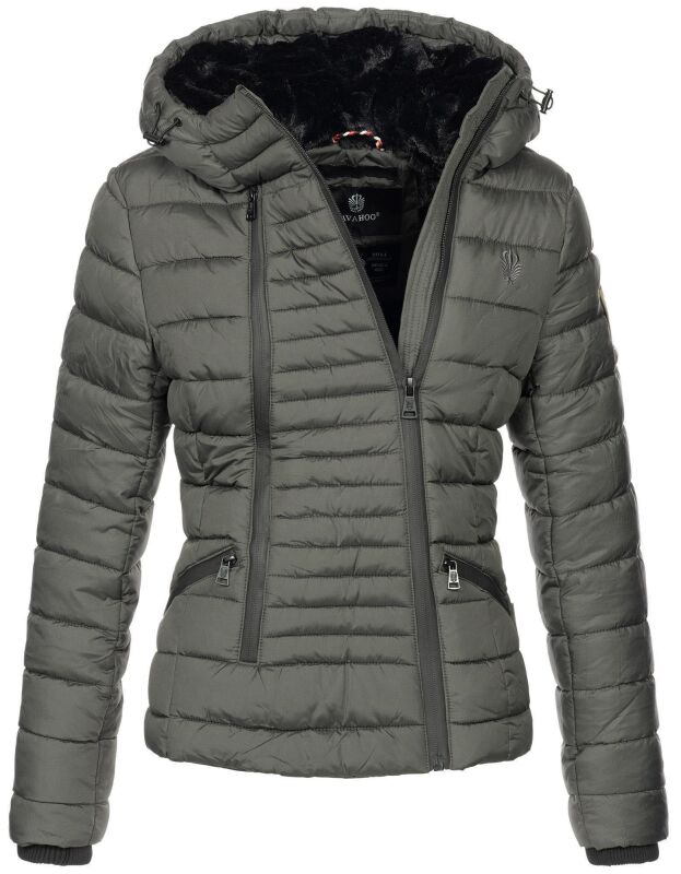 Navahoo Tabea Damen Designer Winter Stepp Jacke mit Teddyfell B656 Anthrazit Größe XL - Gr. 42