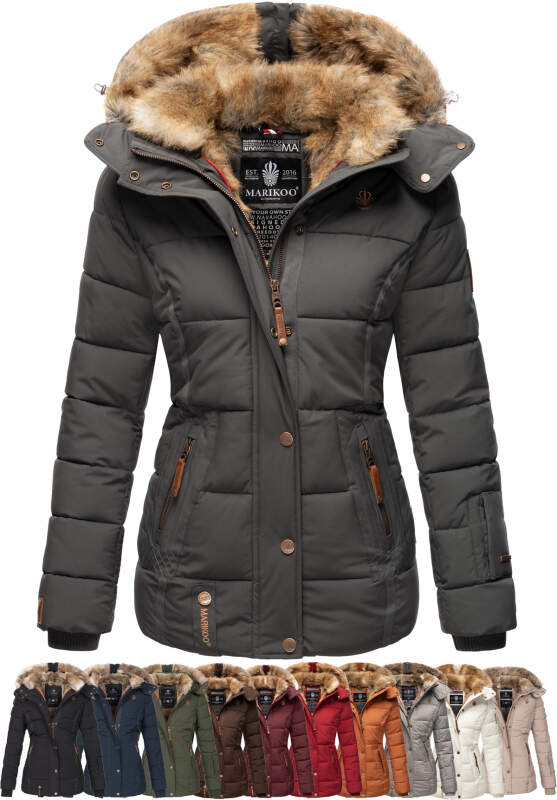 Marikoo Nekoo warm gefütterte Damen Winter Jacke mit Kunstfell B658