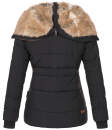Marikoo Nekoo warm gefütterte Damen Winter Jacke mit Kunstfell B658 Schwarz Größe XS - Gr. 34
