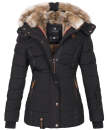 Marikoo Nekoo warm gefütterte Damen Winter Jacke mit Kunstfell B658 Schwarz Größe M - Gr. 38