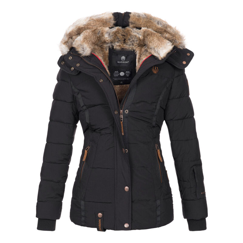 Marikoo Nekoo warm gefütterte Damen Winter Jacke mit Kunstfell B658 Schwarz Größe XXL - Gr. 44