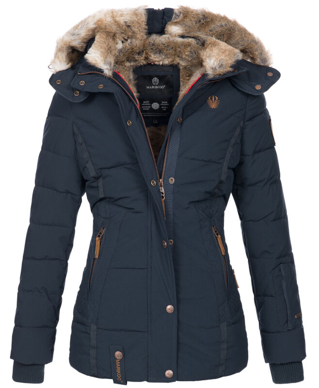 Marikoo Nekoo warm gefütterte Damen Winter Jacke mit Kunstfell B658 Navy Größe S - Gr. 36