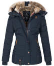 Marikoo Nekoo warm gefütterte Damen Winter Jacke mit Kunstfell B658 Navy Größe L - Gr. 40