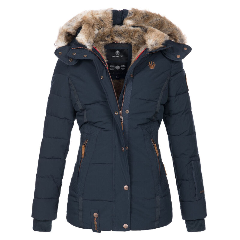 Marikoo Nekoo warm gefütterte Damen Winter Jacke mit Kunstfell B658 Navy Größe XXL - Gr. 44