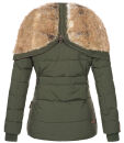 Marikoo Nekoo warm gefütterte Damen Winter Jacke mit Kunstfell B658 Olive Größe XS - Gr. 34