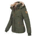 Marikoo Nekoo warm gefütterte Damen Winter Jacke mit Kunstfell B658 Olive Größe XS - Gr. 34