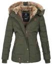 Marikoo Nekoo warm gefütterte Damen Winter Jacke mit Kunstfell B658 Olive Größe S - Gr. 36