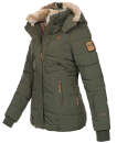 Marikoo Nekoo warm gefütterte Damen Winter Jacke mit Kunstfell B658 Olive Größe S - Gr. 36