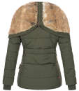 Marikoo Nekoo warm gefütterte Damen Winter Jacke mit Kunstfell B658 Olive Größe S - Gr. 36