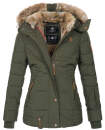 Marikoo Nekoo warm gefütterte Damen Winter Jacke mit Kunstfell B658 Olive Größe L - Gr. 40