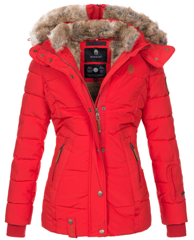 Marikoo Nekoo warm gefütterte Damen Winter Jacke mit Kunstfell B658 Rot Größe S - Gr. 36