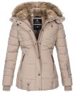 Marikoo Nekoo warm gefütterte Damen Winter Jacke mit Kunstfell B658 Taupe Größe XS - Gr. 34